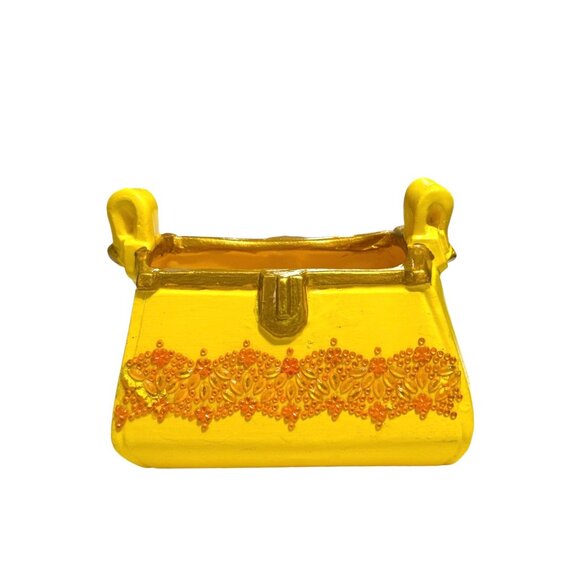 Decorative Yellow Purse-Shaped Ceramic Vase - Picture 2 of 5